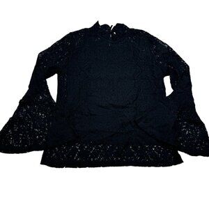 Adiva Long Trumpet Sleeve Mock Neck Romantic Lace Blouse Women's Size Small